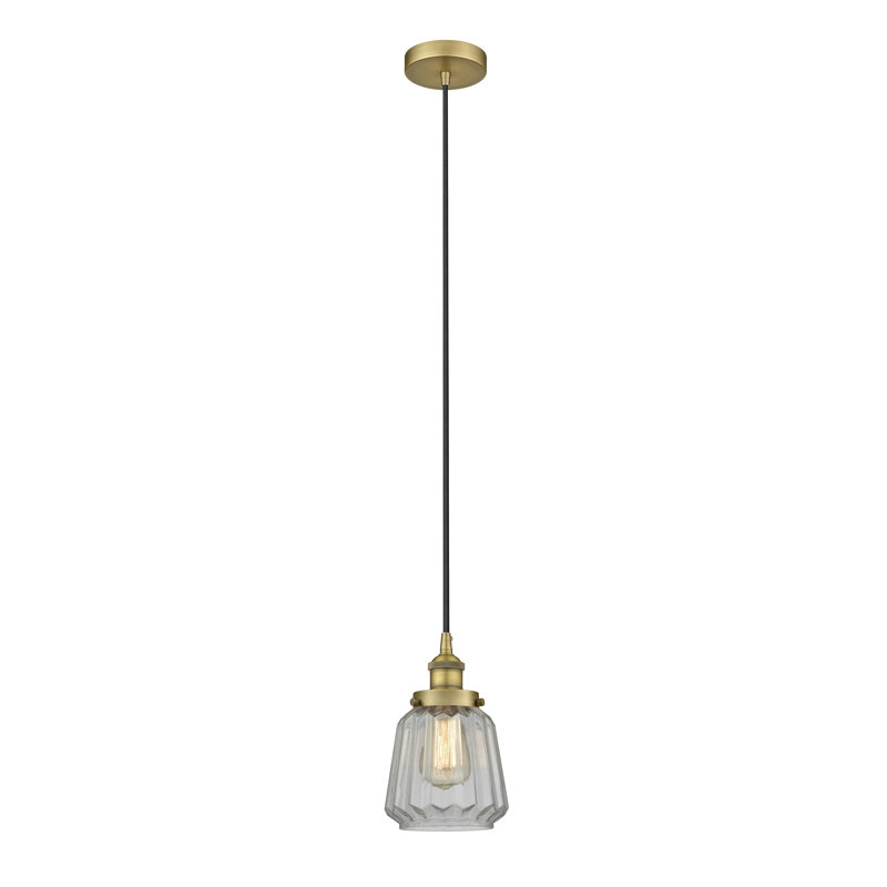 Luminaire suspendu conique à 1 lumière Caggiano, Laiton brossé, Transparent