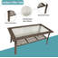 Table basse d'extérieur - Table basse en rotin et osier avec plateau en verre trempé et table de rangement à 2 niveaux pour terrasse
