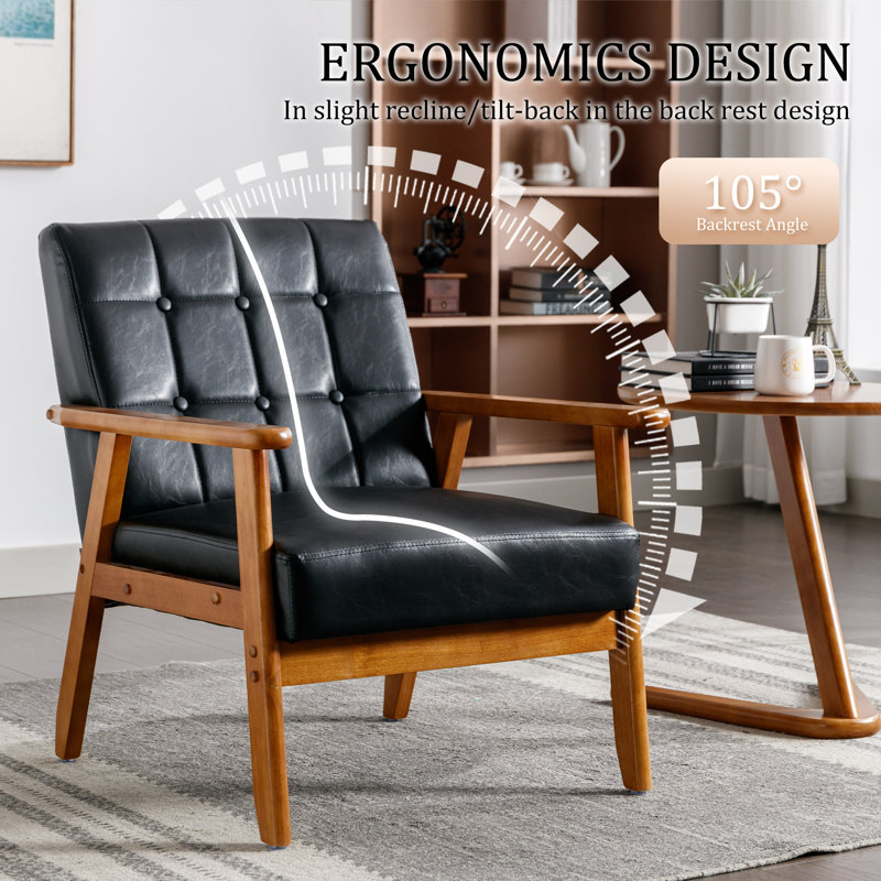 Accent Chair, Mid-century Modern Armchair With Solid Wood Frame,armchair For Living Room, Bedroom（set Of 2）, Black