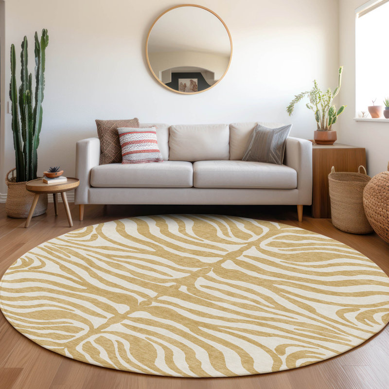 Solstice Gold Washable Indoor-Outdoor Rug - , 8' x 8'