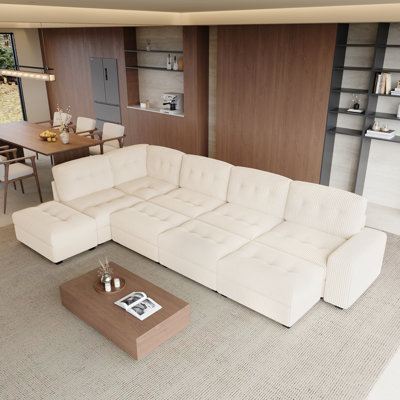 Oversized 150.8 Inch Wide Sofa Bed Corduroy Livingroom U-Shaped Couch Soft Tufted Modular Sofa With Movable Ottoman