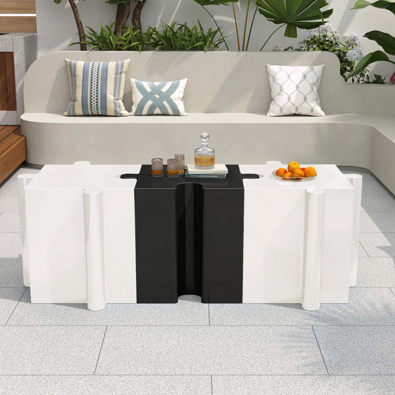 3-Piece Modular Interlocking MGO Puzzle Table Set, White/Black