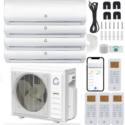 35000 BTU 4-Zone Ductless Mini Split AC & Heating System with WiFi & Alexa, (9K+12K+12K+12K) Pre-Charged Condenser, Ultra-Quiet, 19 SEER2