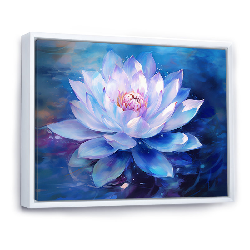 «Blue Pink Blue Pink Lotus Pond», reproduction sur toile florale, H 30 po x l 40 po x P 1,5 po, Cadre flottant blanc