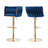 Luxury Velvet Bar Stools with Gold Metal Base, Adjustable Height Swivel Bar Chairs with Armrests for Kitchen Island, Bar, Modern Home Decor(Blue)