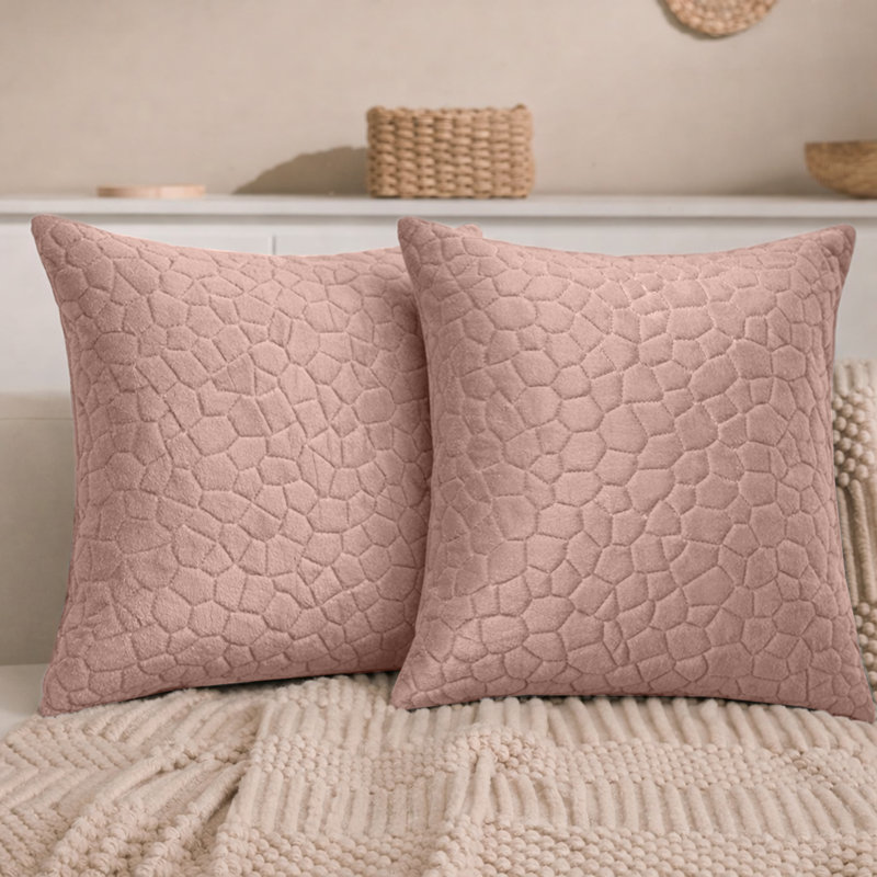 Aspire Homeware Geometric Square Velvet Cushion Covers, Pink, Pack of 2
