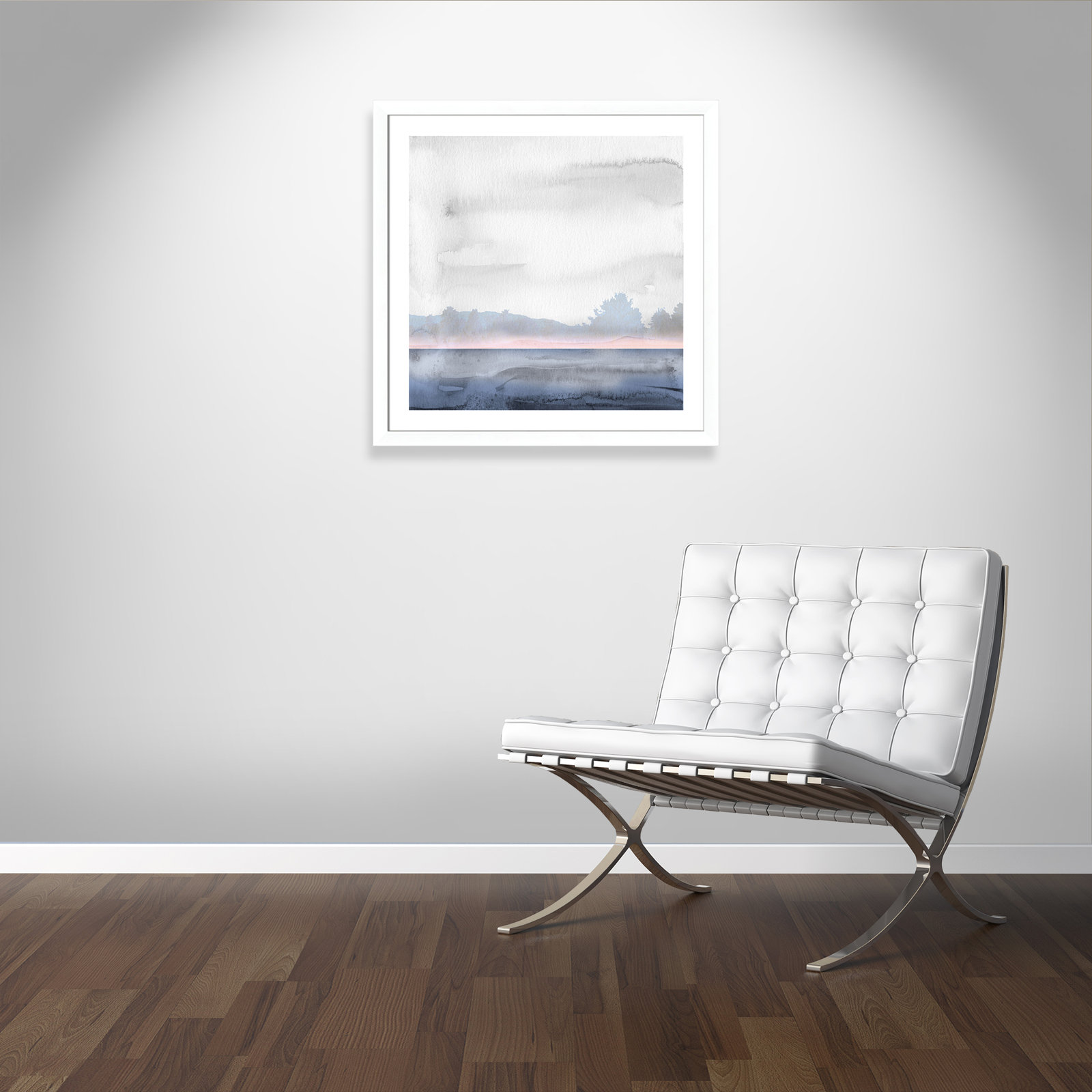 Rose Shores II - Painting, White Framed, 33.5" H x 33.5" W x 1.25" D