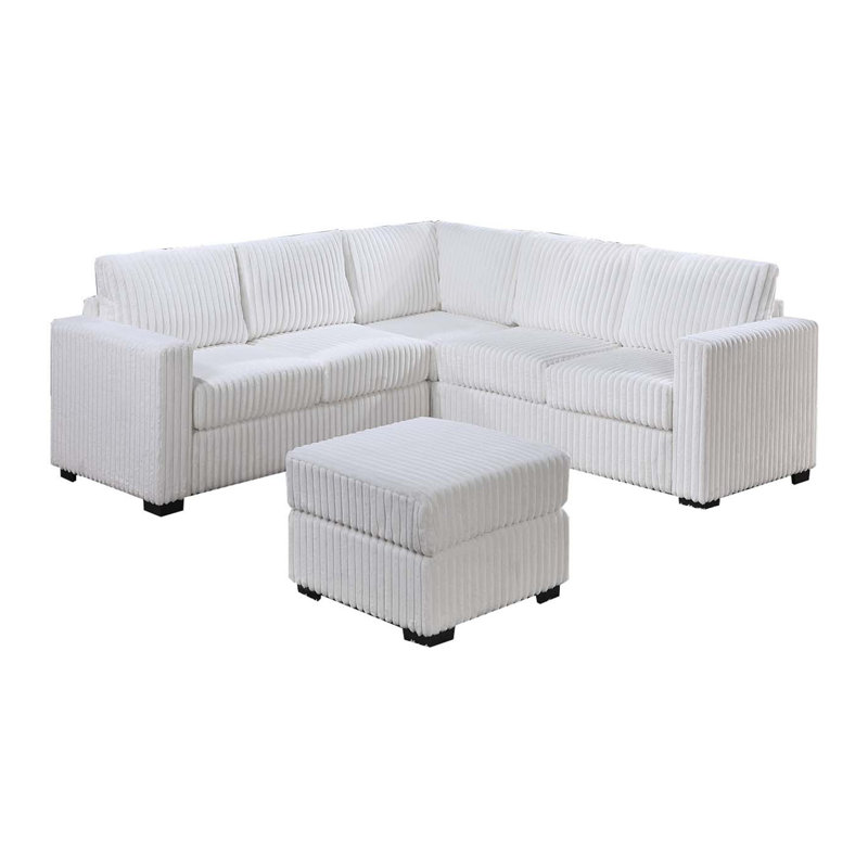 Canapé modulaire en velours côtelé 4 pièces avec repose-pieds, Velours côtelé lait