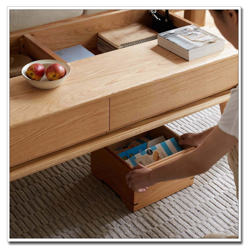 Table basse avec plateau relevable en bois de chêne massif, H 17,72 po x L 39,37 po x l 23,62 po
