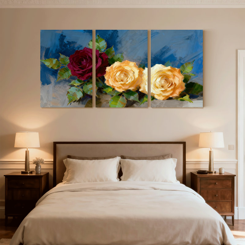 Ensemble de 3 reproductions d'art sur toile roses, H 18 po x l 36 po