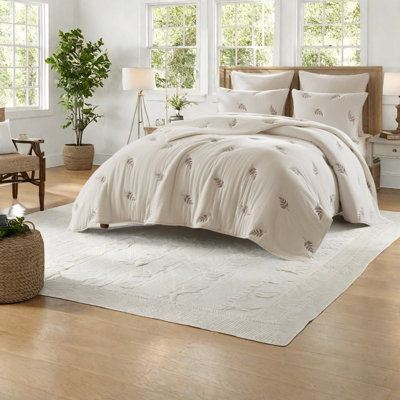 Ensemble de literie pour lit double / grand en coton 3 pièces de qualité supérieure, courtepointe moderne gris-blanc