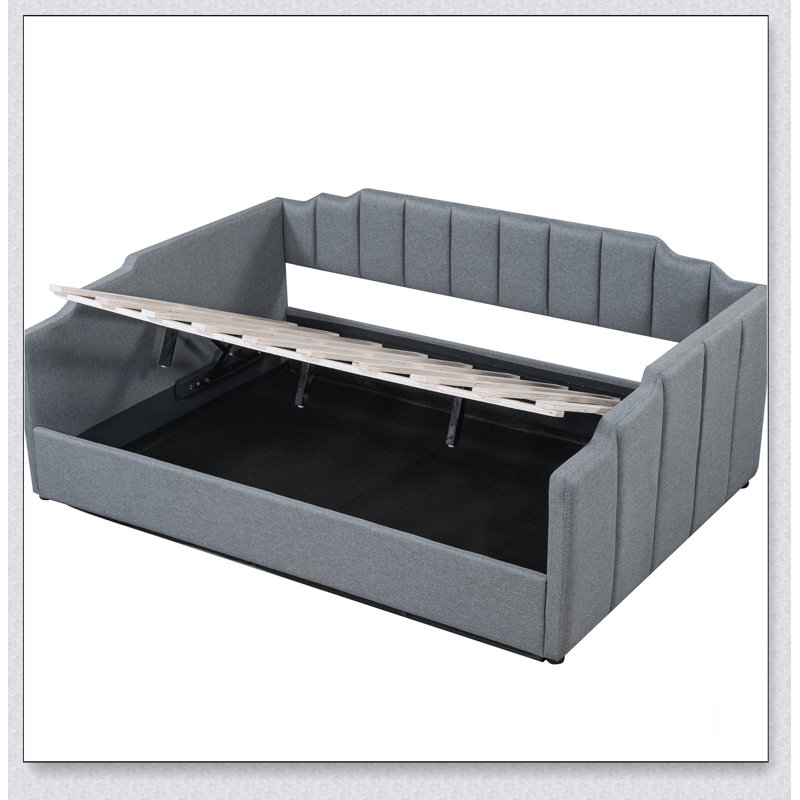 Upholstered Daybed With Underneath Storage, Gray