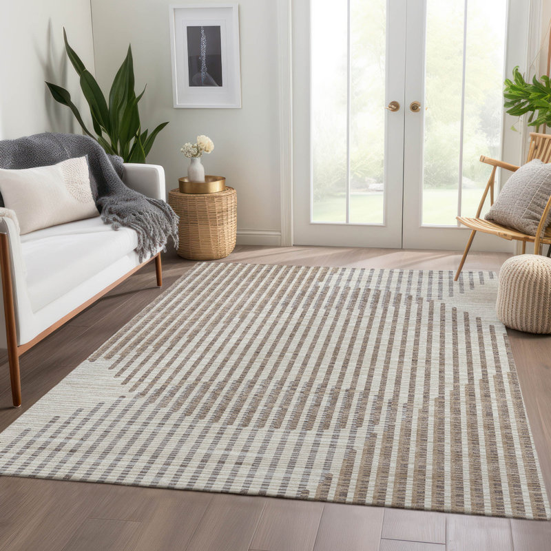 Premium Machine Washable Corum AMF1001 Circles Rug, Rectangle 8' x 10'