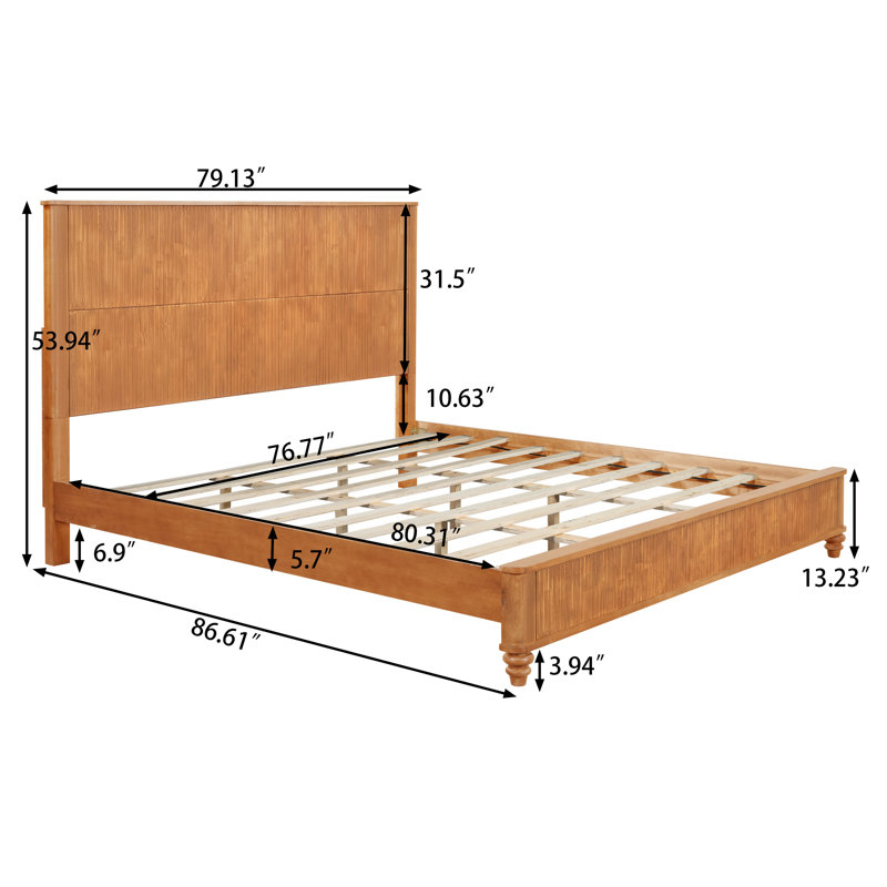 Structure de lit plateforme en bois massif très grand avec très grande tête de lit naturelle, aucun sommier requis, fabrication en bois d'hévéa et en contreplaqué durables