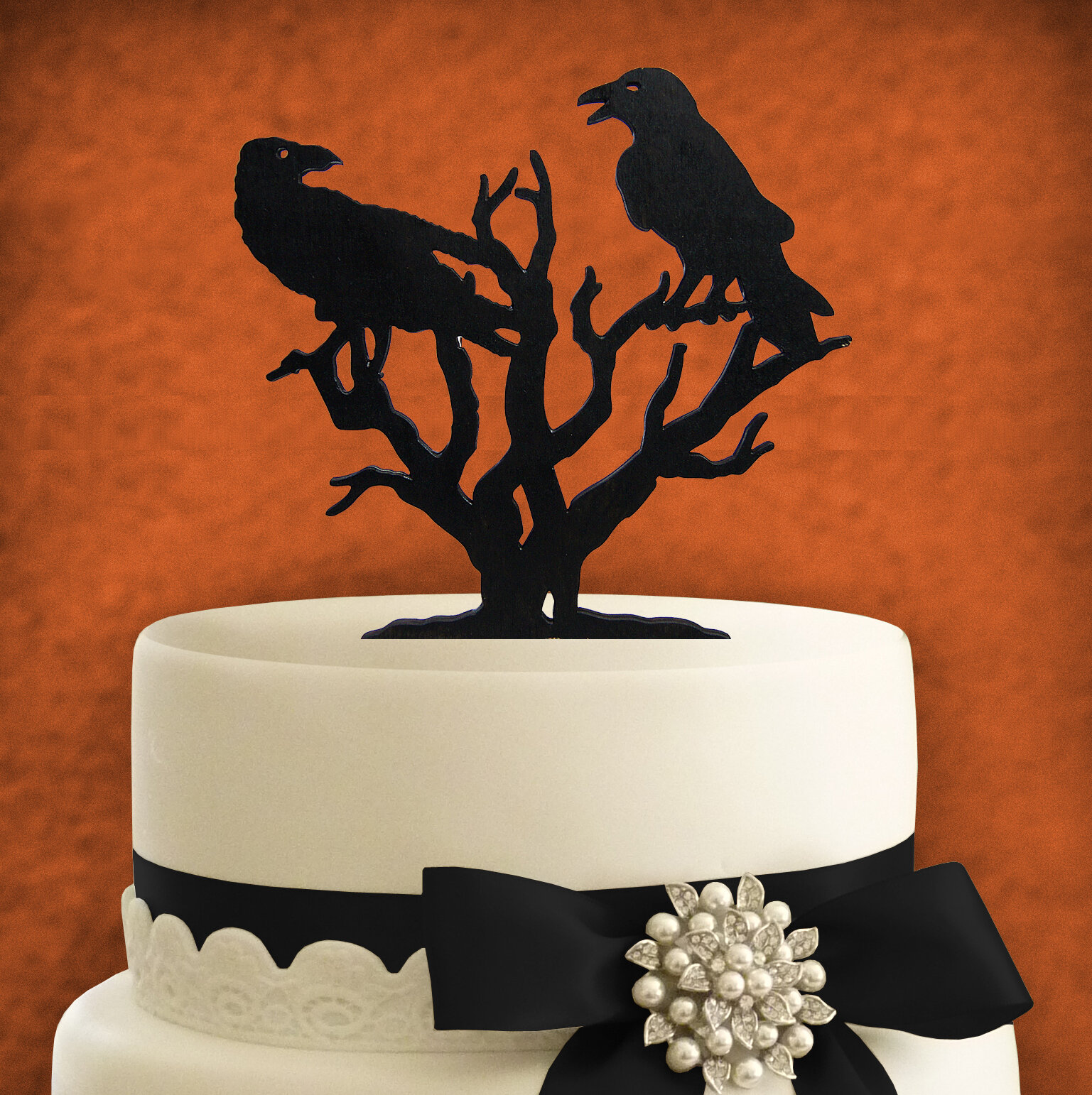 Crow's Halloween Wooden Cake Topper