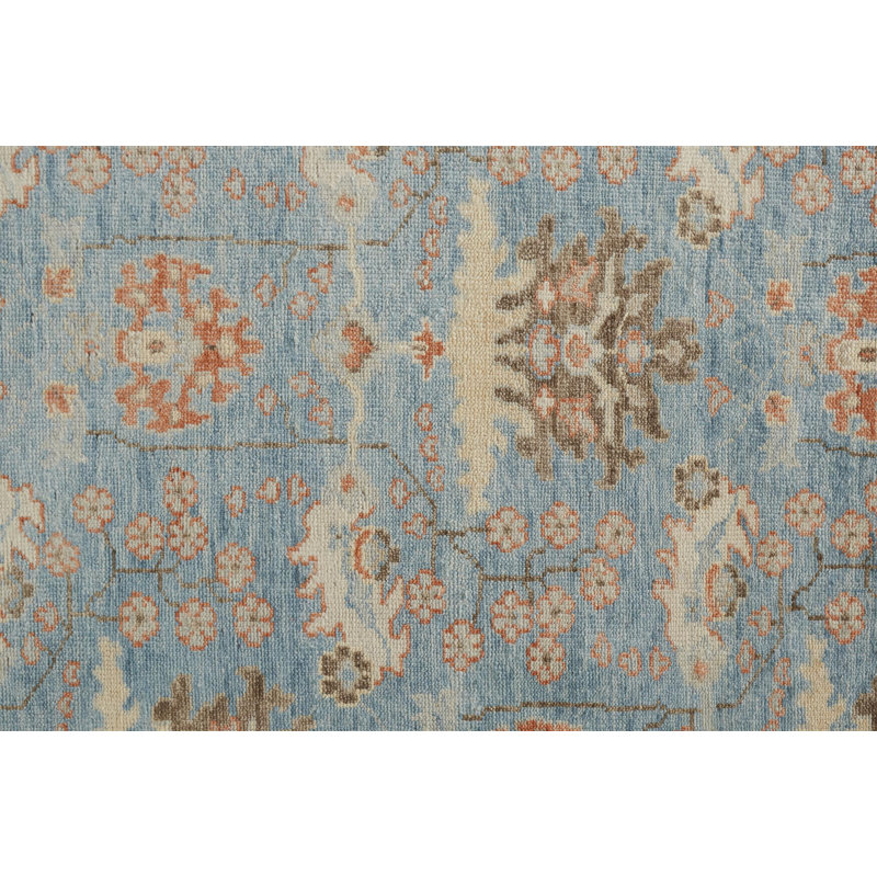 Friderike Floral Hand Knotted Wool Cool Blue/Brown Area Rug, Rectangle 2' x 3'