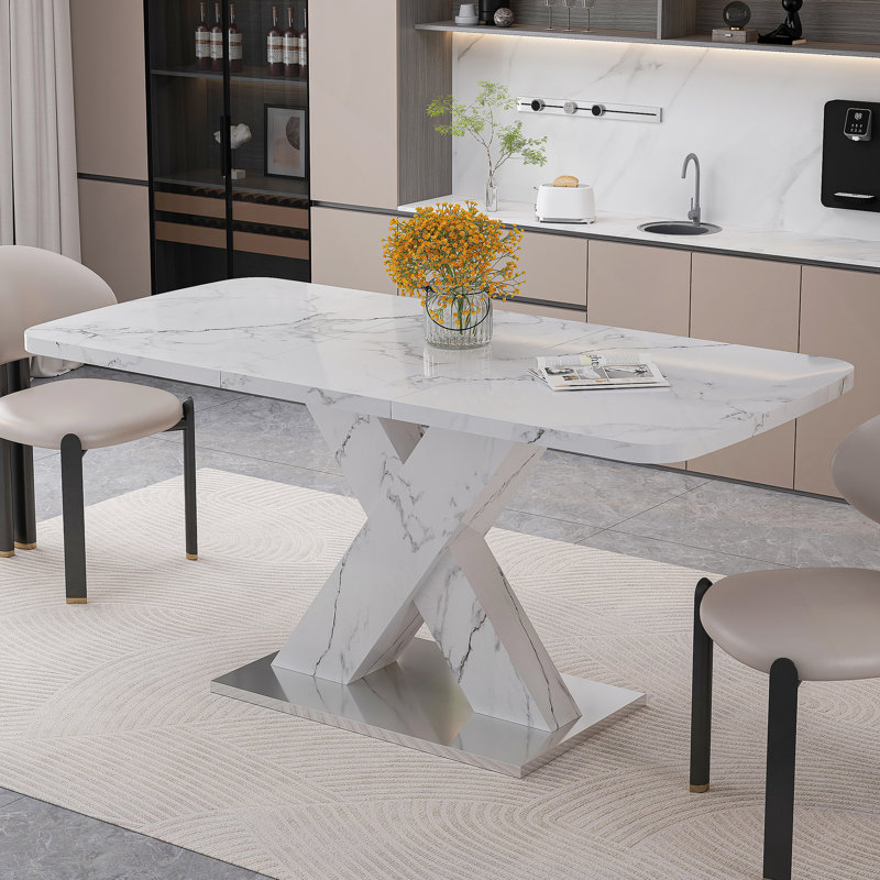 Brayden Studio Modern Dining Table,Stretchable,Printed Marble Table Top ...