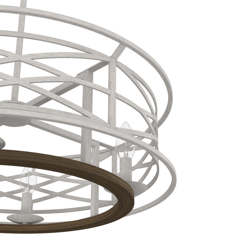 Langwood 4 - Light Unique / Statement Drum Chandelier, Distressed White