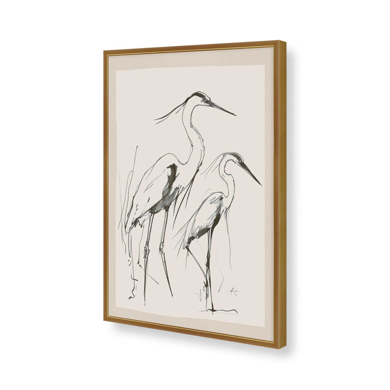 «Two Herons» par Nadja, reproduction d'art sur toile, H 16 po x l 12 po, Doré