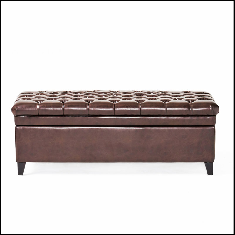 Repose-pieds de rangement rectangulaire en similicuir touffeté JULiana, parfait pour l'organisation du salon et des sièges confortables.