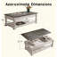 Table basse de style champêtre avec plateau relevable de 119 cm (47 po) et 3 plateaux de rangement dissimulés, table basse centrale en bois massif avec tablette inférieure ouverte, gris antique et blanc vieilli-146775289-146775291