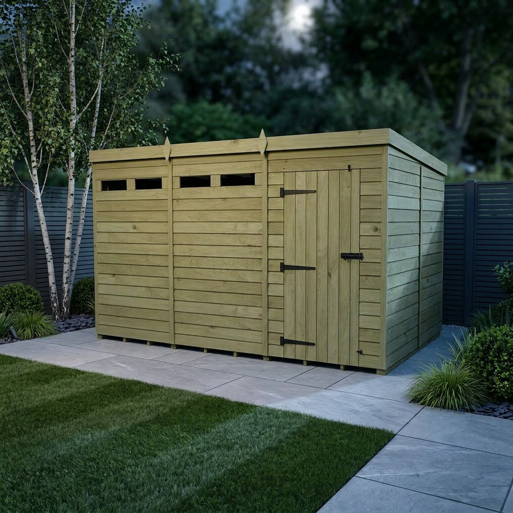Total Sheds 12ft x 8ft Security Pent Shed - Heavy-Duty Hasp Staple Anti-Tamper - Pressure Treated Timber - UK Manufactured