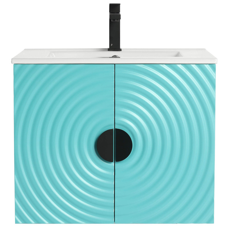 Pellabay Modern Bathroom Vanity with Fluted Circular Doors 24" Wide, Tiffany Blue