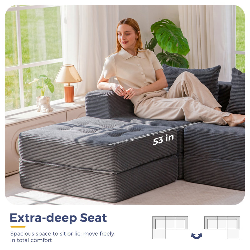  Modular Sectional Sofa Couch Foldable L-shaped Folding Sofa Bed Compression Sofa, Gray