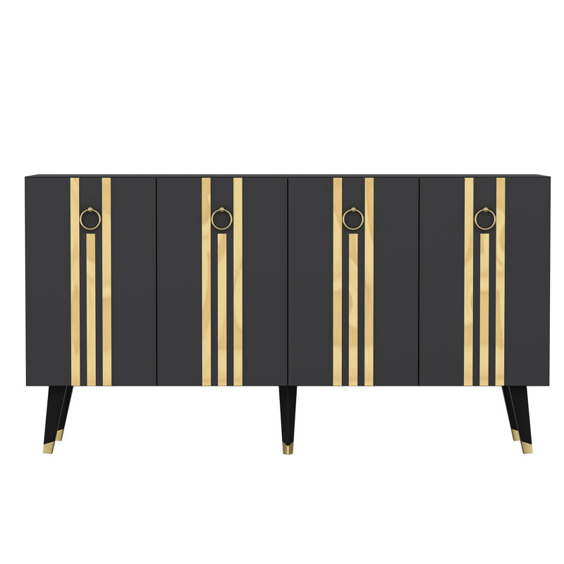 Modern Console Table with Striped Design, Anthracite & Gold, 100% Melamine Coated Particle Board, Thickness: 0.7 inches | Stylish and Functional for Living Room or Entryway, Glam Decor