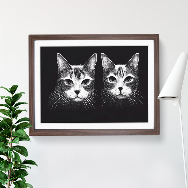 Two Cats Vol.1 - Framed Print, 46cm H x 64cm W x 2cm D, Walnut