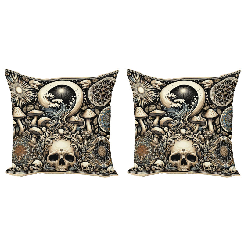 429993_Ambesonne, housse de coussin art gothique, paquet de 2 têtes de mort occultes, H 18 po x l 18 po