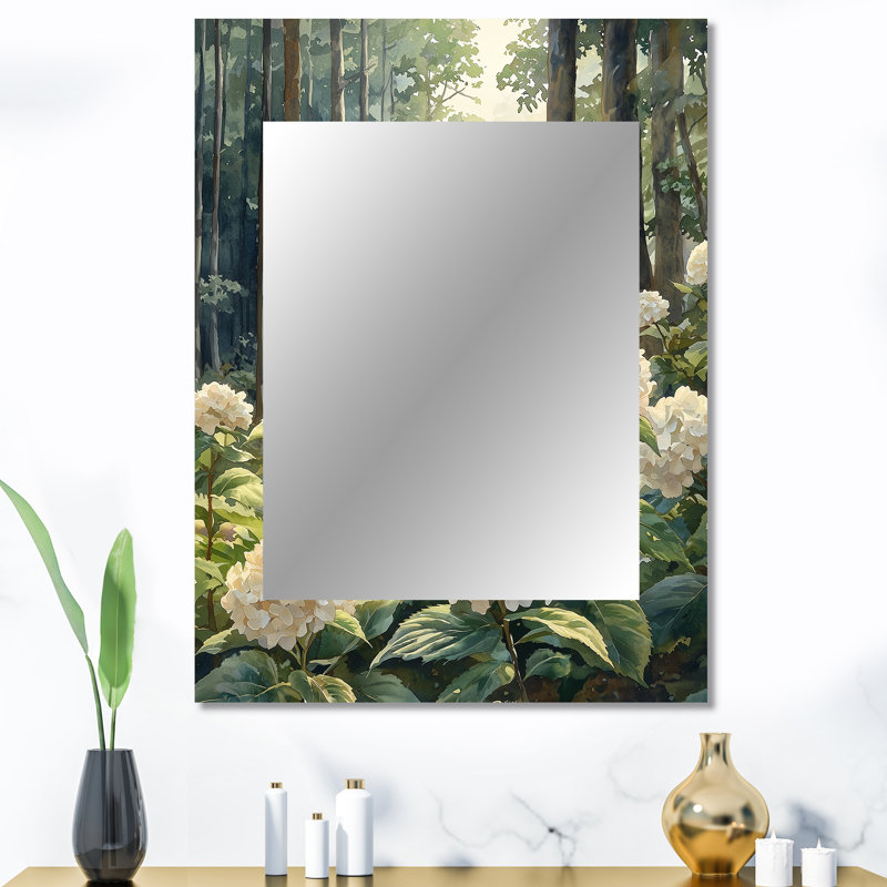 Hydrangeas par le bord de la forêt - grand miroir d'hortensia, décor de miroir mural traditionnel unique, impression d'art en métal