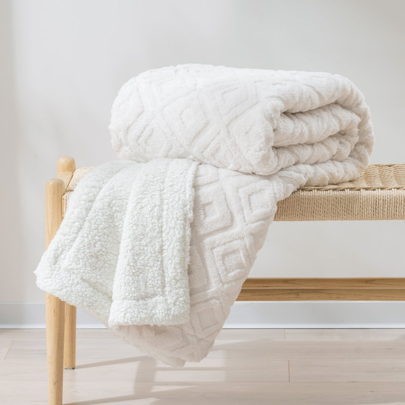 Jeté lesté jacquard Boho, Blanc blanchi, L 90 po x L 90 po