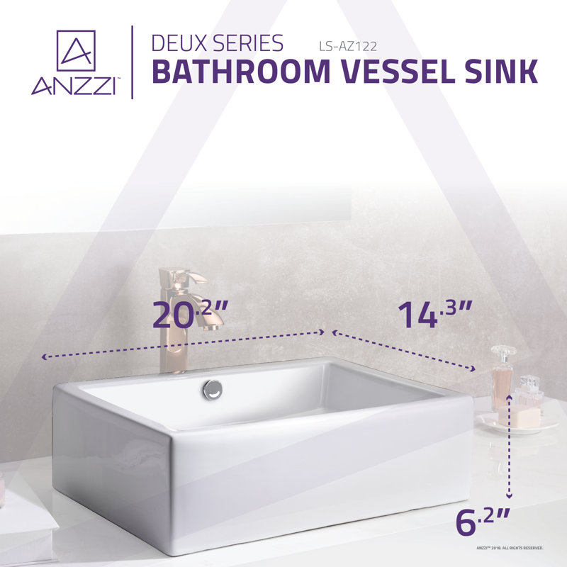 ANZZI Deux Series 14.3 " Vitreous China Rectangular Bathroom Sink and Overflow Hole