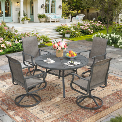 4-Person Outdoor Round Patio Dining Set With Swivel Chairs