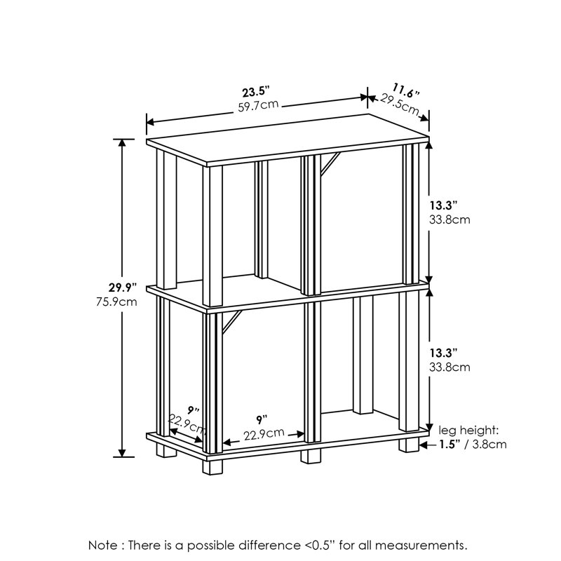 Brandonlee Etagere Storage Bookcase, Black, (3 Shelves) 29.85” H x 23.5” W x 11.61” D