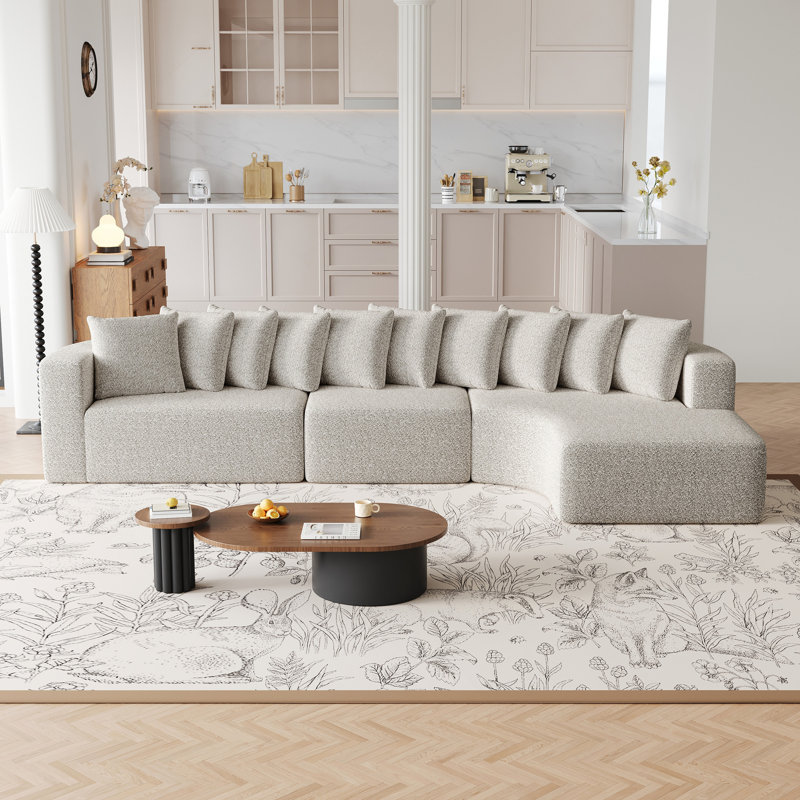 Ensemble de canapé modulaire en chenille Boneless de 131,1 pouces, canapé incurvé moderne en forme de nuage, comprend 10 coussins, canapé d'angle en tissu de salon, canapé modulaire en L (méridienne gauche)