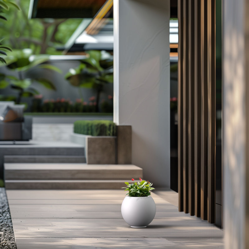 Petit pot à fleurs / pot rond en béton avec trous de drainage, Blanc éclatant, H 9,45 po x l 11,02 po x P 11,02 po