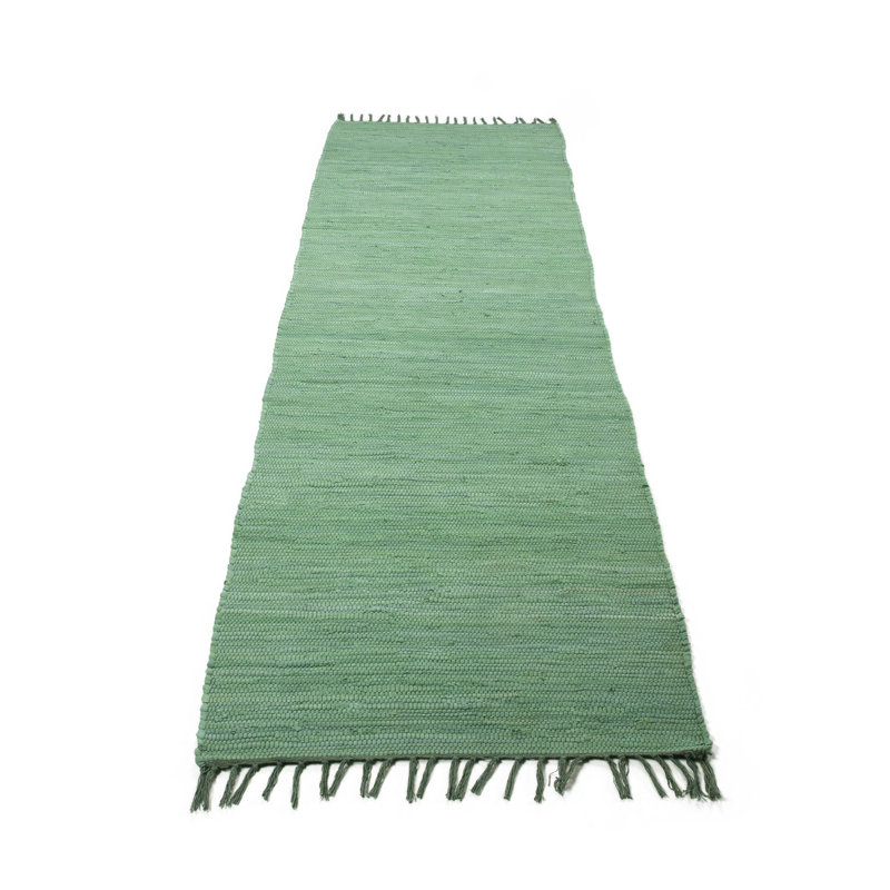 Chindi Uni Solid Colour Hand Crafted Hand Braided Green Area Rug, Runner 80 x 400cm