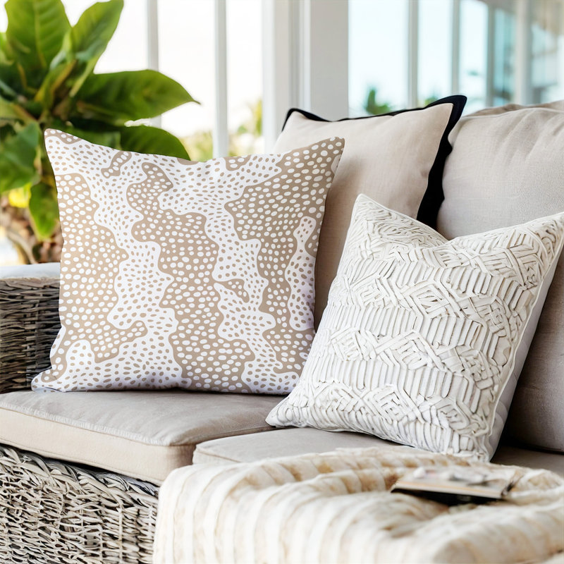 Barnon Abstract Outdoor Reversible Throw Pillow, Beige, 16"H x 16"W