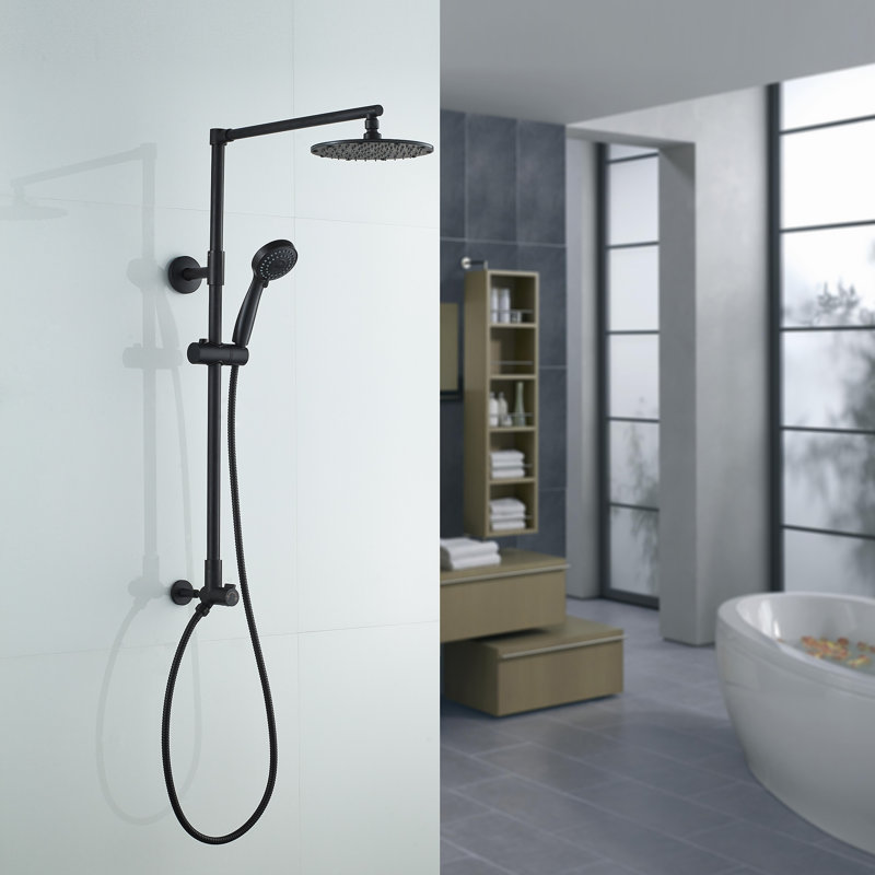 Polaris Matte Black Adjustable Rain Shower System with Handheld Spray