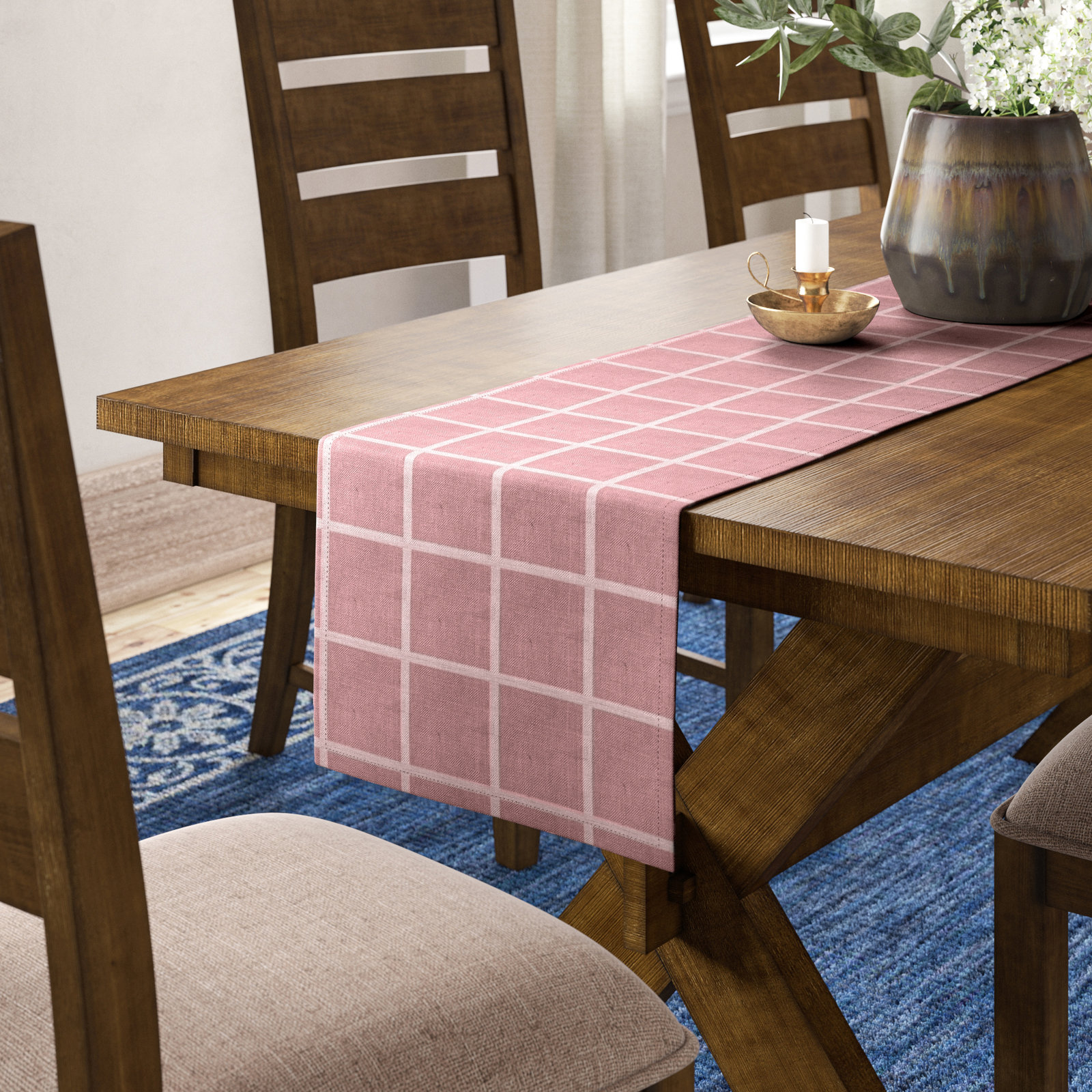 Julie Plaid Table Runnner, 90" L x 13" W, Olive