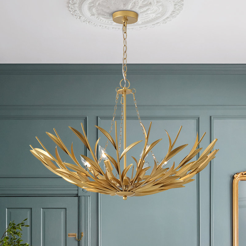 Lustre à 6 lumières en feuille d'or