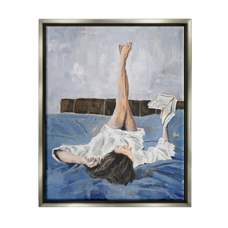 Femme lisant un livre par Design Fabrikken, Cadre flottant gris lustré, H 21 po x l 17 po x P 1,7 po