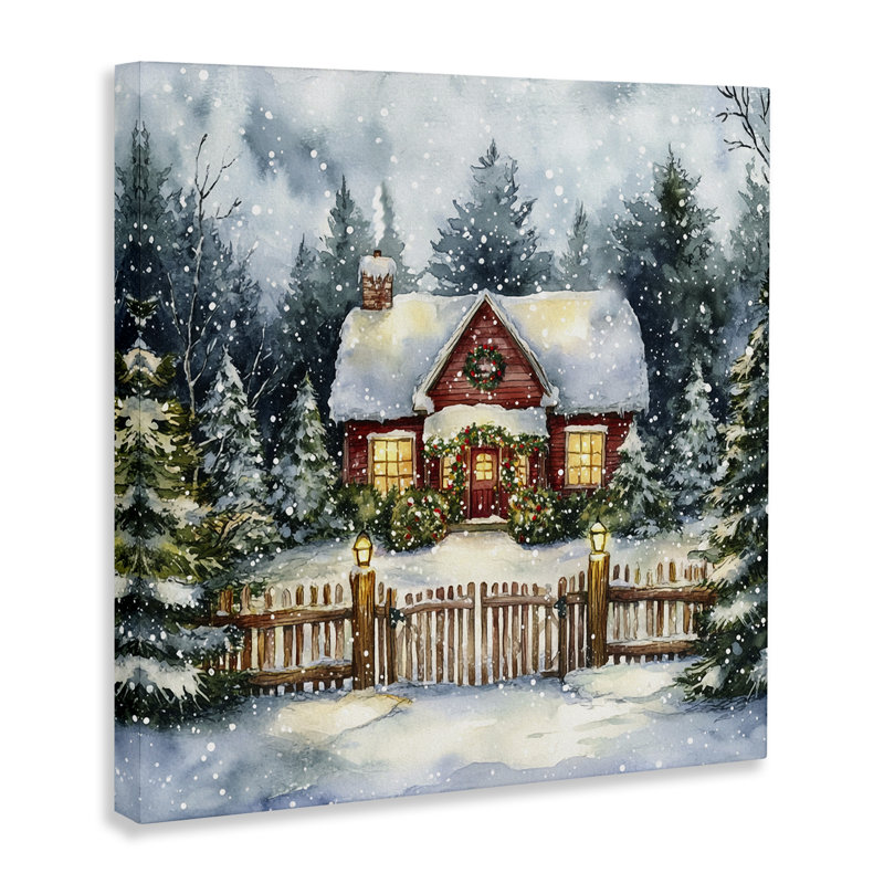 «Scenic Winter Cottage», art mural sur toile par Michael McKinney, H 36 po x l 36 po