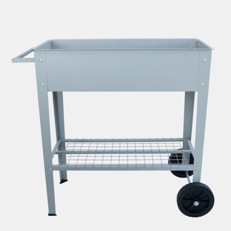 Gray Metal Rectangular Raised Garden Bed Cart with Wheels