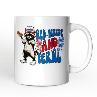 Red, White & Feral Raccoon Mug, Wild Patriot American Gift with Custom Name