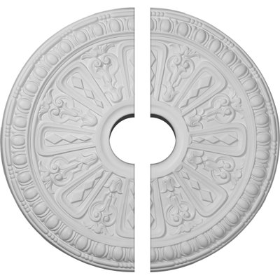 Endurathane Raymond Ceiling Medallion, 18"OD x 3 1/2"ID x 1 1/4"P (Fits Canopies up to 5 3/8"), Two Piece, Factory Primed