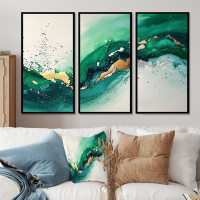 Fugue abstraite verte en couleur I - décoration murale minimalisme - 3 pièces