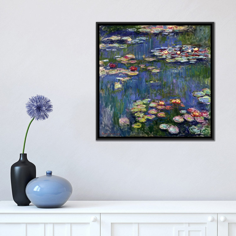 «Water Lilies, 1916» par Claude Monet, reproduction sur toile, H 18 po x l 18 po x P 1,5 po, Toile avec cadre noir, Non mat